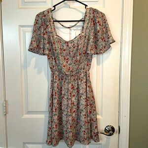 Sienna Sky Dress Cottagecore Floral Short Flutter Sleeve Lace Inset Lined Small